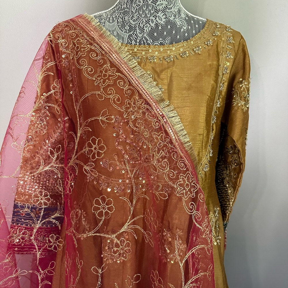 Embellished Golden Brown Traditional Evening Dress - Picture 7 of 14